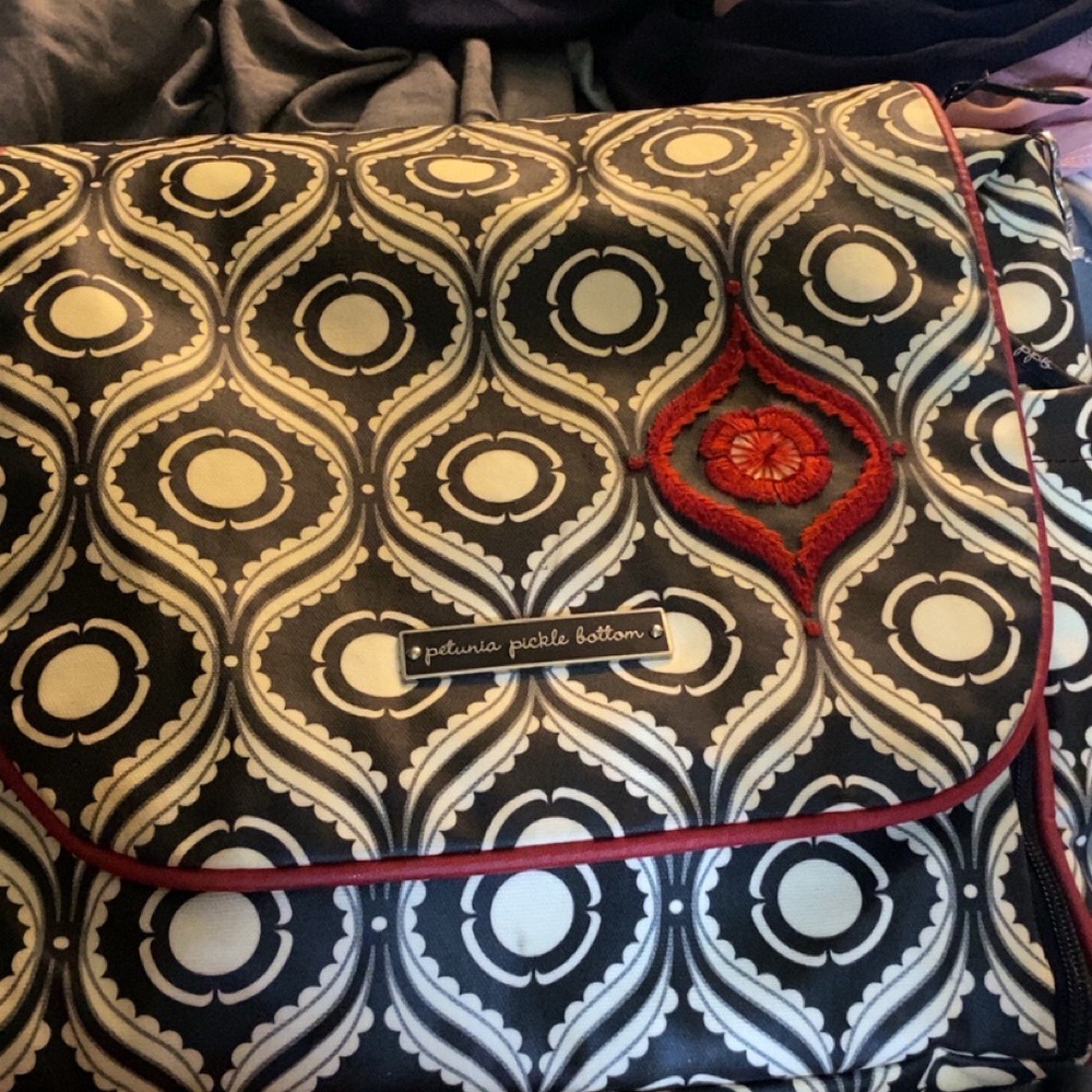 Petunia Pickle Bottom Black and Red Patterned Baby Bag